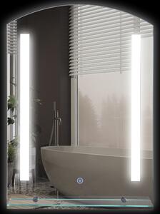 Kleankin Specchio Bagno con Luce LED e Interruttore Touch, Mensola in Vetro e Struttura Alluminio, 50x15.1x70cm Argento|Aosom