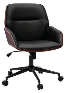 Sedia da ufficio con rotelle design nero, legno scuro e metallo nero MARLOW