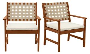 Poltrona da giardino in legno massello con cuscino bianco e strisce beige (set di 2) SANTANA