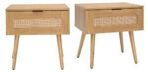 Comodini finitura legno chiaro, motivo a intreccio rattan e metallo nero L50 cm (set di 2) MANILLE