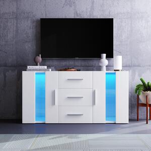 Credenza Moderna con Luci LED Multicolore, 3 Cassetti e 2 Armadietti, 140cm, Bianco|Aosom