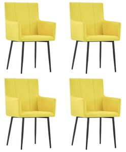 Sedie da Pranzo con Braccioli 4 pz in Tessuto Giallo