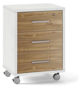 Cassettiera 3 Cassetti con Ruote 51x71x41 cm Ossido Bianco/Noce Stelvio