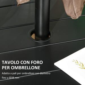Outsunny Tavolo da Giardino Rotondo per 4 Persone con Foro per Ombrellone e Doghe in Metallo, Ø115x72cm, Nero