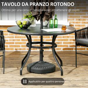 Outsunny Tavolo da Giardino Rotondo per 4 Persone con Foro per Ombrellone e Doghe in Metallo, Ø115x72cm, Nero