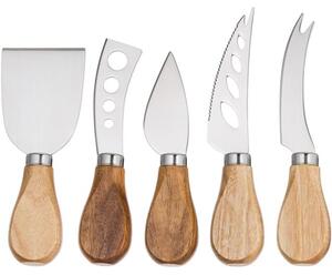 Set 5 coltelli da formaggio argentati con manico in legno di acacia Frija