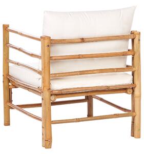 Poltrona in legno di bambù bianco sporco con cuscini per sedile e schienale interni ed esterni giardino Beliani