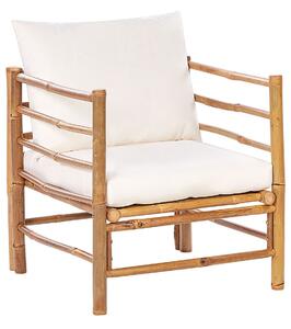 Poltrona in legno di bambù bianco sporco con cuscini per sedile e schienale interni ed esterni giardino Beliani