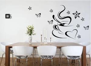 Adesivo da parete per cucina tazza da caffè con cuore e farfalle 100 x 200 cm