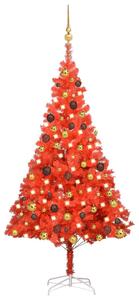 Albero di Natale Preilluminato con Palline Rosso 150 cm PVC