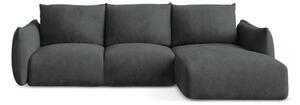 Divano angolare grigio scuro allungabile (con penisola a destra/con chaise lounge) con rivestimento in ciniglia Leila – Makamii