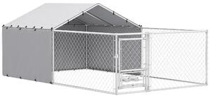 PawHut Recinto per Cani con Coperture e Ciotole Girevoli, in Acciaio e tessuto Oxford, 4x2.3x1.5 m, Argento