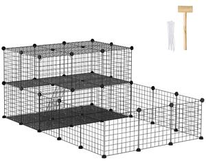 PawHut Recinto Modulabile per Conigli e Roditori, Box Metallo con Accessori, 175x105x70cm - Nero|Aosom