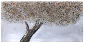 Quadro Dipinto Albero Dorato 60x120 cm Cornice in Abete Multicolor