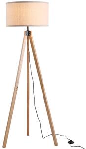 HOMCOM HOMCOM Lampada da terra treppiede in legno con lampadine E27 moderno per camera ufficio paralume beige