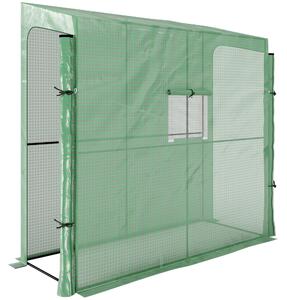 Outsunny Serra da Giardino a Muro con 2 Porte Avvolgibili e Copertura in PE Anti UV, 200x80x200cm, Verde|Aosom