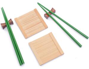Set Sushi Vassoi e 2 Paia di Bacchette 27xH9 cm in Bambù Multicolor