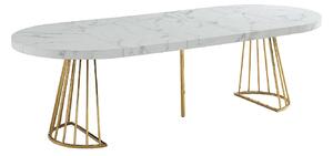 Tavolo da pranzo allungabile da 2 a 12 coperti in MDF e Acciaio Effetto marmo Bianco e Oro - FIRELA