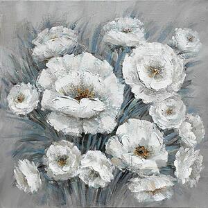 Quadro Dipinto Fiori Bianchi 80x80 cm Cornice in Abete Multicolor