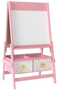 AIYAPLAY Lavagna per Bambini 3 in 1 con Cavalletto, Rotolo di Carta e 2 Cestelli, in Legno, 54x46x94 cm, Rosa | Aosom Italy