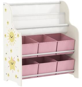 AIYAPLAY Scaffale Portagiochi con 6 Cassetti in Tessuto e Libreria a 2 Livelli, in Legno e Acciaio, 63x30x71 cm, Rosa | Aosom Italy