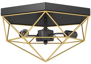 HOMCOM Lampada da Soffitto Stile Industriale Geometrica con 3 Attacchi E27 per Lampadine LED, Nero e Oro | Aosom Italy