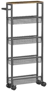 HOMCOM Carrello Cucina con 4 Ruote, Carrello Portaoggetti con Ruote, Piano con Effetto Legno, Struttura in Metallo, 47x13x96.5 cm, Nero | Aosom Italy