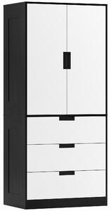 HOMCOM Armadio 2 Ante con 3 Cassetti, Moderno Armadio con Barra Appendiabiti, per Camera da Letto, Nero Bianco | Aosom Italy