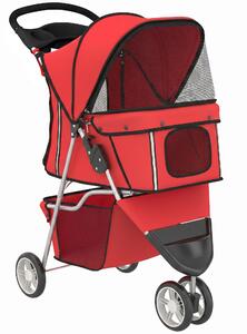 Passeggino per Cani Piccoli Pieghevole 77x44x102 cm con Portabicchieri e Cestino Portaoggetti in Tessuto Oxford Rosso