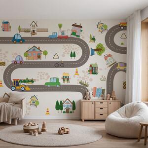 Carta da parati Mappa di una città, Carta da parati per Bambini, Carta da parati popolare, w04404 - Tapeko.it