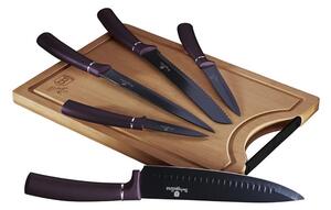 BerlingerHaus - Set coltelli in acciaio inox 6 pezzi viola/nero con tagliere in bambù