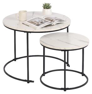 Relaxdays, set di tavolini, 2 pezzi, 2 dimensioni, aspetto marmo, metallo, tavolini rotondi, ideali per il soggiorno, come tavolino da caffè, bianco/nero