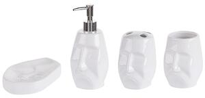 Set di 4 Accessori Bagno in Ceramica bianca a forma di faccia ispenser sapone porta sapone Portaspazzolino recipiente Beliani