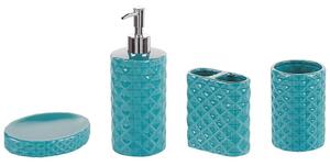 Set di 4 Accessori Bagno in Ceramica blu ispenser sapone porta sapone Portaspazzolino recipiente Beliani