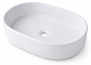 Lavabo da appoggio Relaxdays, dimensioni: 14,5 x 55 x 34 cm, senza foro per rubinetto, senza troppofilo, in Vetroceramica, con trattamento effetto lotos, colore bianco