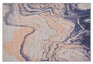 Tappeto tappetino Moquette Tessuto in poliestere beige e blu Motivo astratto Fondo rivestito in gomma 160 x 230 cm Beliani