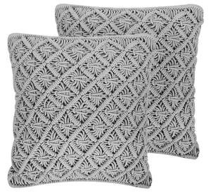 Set di 2 cuscini decorativi in macramè di cotone grigio 45 x 40 cm Corda Boho Retro Decor Accessori Beliani