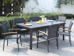 Sala da pranzo da giardino NAURU in alluminio: un tavolo allungabile L.180/240 cm e 6 poltrone impilabili - Antracite