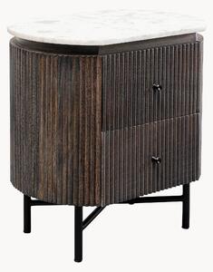 Comodino in legno di mango con piano in marmo e cassetti Glenn