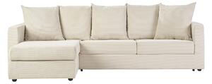 Divano angolare sinistro convertibile 4 posti in tessuto velluto a coste beige con materasso 13 cm BACIO
