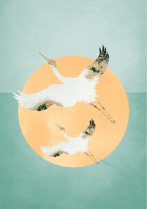 Illustrazione Mint Green Sun, Aureous Cranes