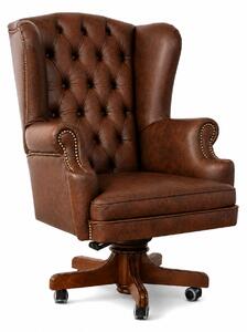 Poltrona Presidenziale Oxford Chesterfield Deluxe Pelle Primo Fiore Premium - Base in Legno