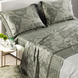 Completo Lenzuola MATRIMONIALE Geo Tartan Green UNICA Raso Di Cotone Caleffi