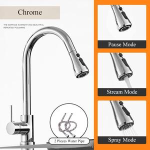 Miscelatore per lavello da cucina – Miscelatore estraibile – Girevole a 360° – Miscelatore monocomando con controllo acqua calda/fredda – Montaggio a foro singolo – Ottone cromato