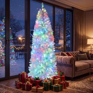 Costway Albero natalizio sottile base pieghevole in metallo controllabile da app e telecomando, Albero di natale illuminato 225cm