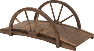 Ponte da giardino Outsunny in legno di abete, ponte in legno con design a ruota, ponte per laghetto caricabile fino a 150 kg, ponte decorativo, ponte per giardino parco cortile 100 x 50 x 37 cm carbonizzato