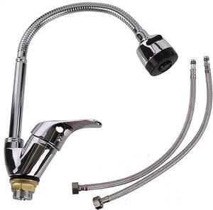 Rubinetto da cucina con tubo flessibile alto e doccetta manuale, cromato