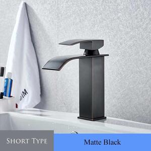 Miscelatore per lavabo da bagno - Miscelatore a cascata per lavabo - Montaggio a incasso - Monocomando - 1 foro - Acqua calda e fredda - Modello a basso profilo - Nero opaco