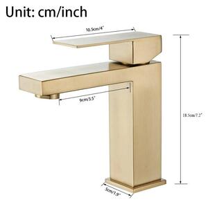 Badarmatur - Miscelatore per lavabo - Acciaio inossidabile - Monocomando - Montaggio a foro singolo - Adatto per acqua calda e fredda - Montaggio a incasso - Finitura dorata spazzolata