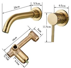 Miscelatore per lavabo da bagno - Miscelatore da parete, incasso - Bocchetta girevole a 360° - Miscelatore monocomando - Acqua calda e fredda - Finitura dorata spazzolata